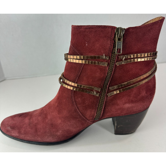 Sundance Suede Ankle Boots Size 39 US 8.5 - 9 Block Heel Burgundy Red Booties - Picture 4 of 16